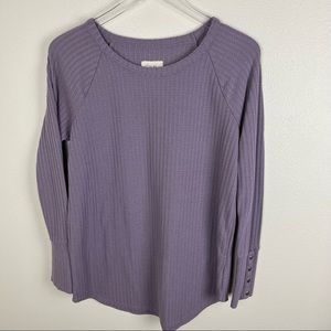4/$25 Cha Sor | Purple Waffle Knit Thermal Crewneck Long Pullover Top